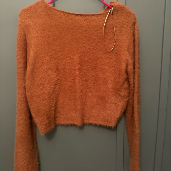Anthropologie Pilcro Cropped Eyelash Sweater Size XS Fuzzy Honey Brown - Picture 2 of 5
